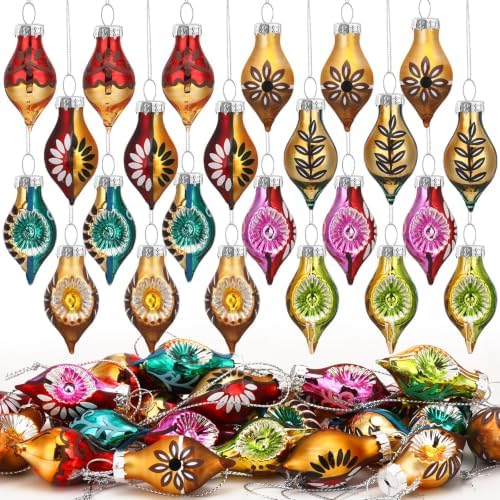 Havawish 24 Pcs Vintage Glass Christmas Ornament, Mini Reflector Decor