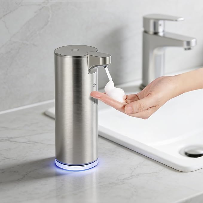 LAOPAO Automatic Foaming Soap Dispenser, Matte Stainless Steel Touchless Soap Dispenser with Self-Clean Mode, 1500mAh Rechargeable USB-C, IPX5 Waterproof Anti-Clogging Foam Pump for Kitchen & Bathroom