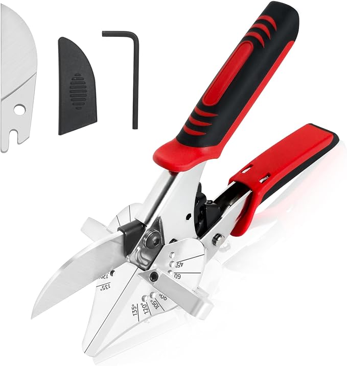 GARTOL Ratchet Miter Shears, 45-135 Degree Adjustable Multi-Angle Cutter for Molding & Trim, Effortless Ratchet System for Quarter Round, Shoe Mold, PVC & Soft Wood, Includes Spare SK5 Blade