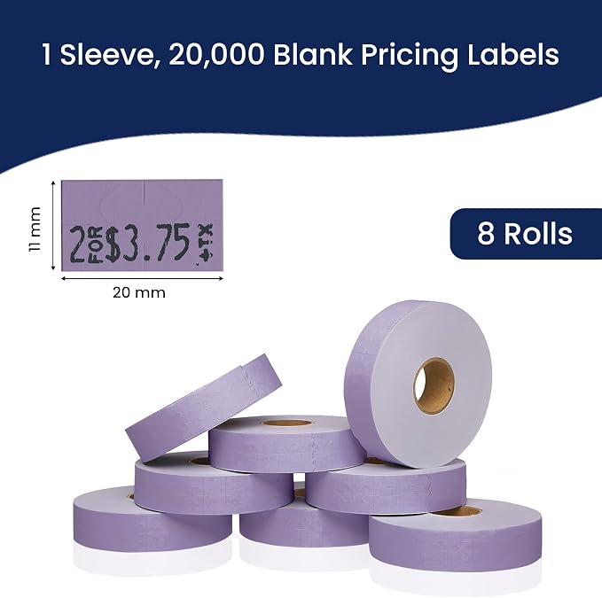 Pricing Labels for Monarch 1131 Lavender - 20,000 Labels w/ 8 Rolls Value Pack, 1 Sleeve - Made in USA