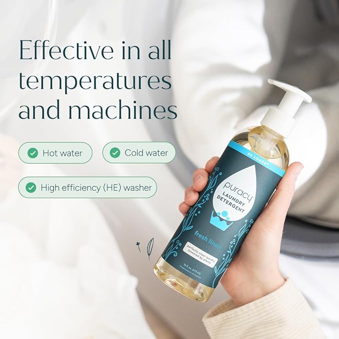 Puracy Laundry Detergent - Enzyme-Powered Liquid Laundry Detergent Concentrate, Natural Laundry Detergent Seen on TikTok, Non-Toxic (Fresh Linen, 16 fl oz, 64 Loads)
