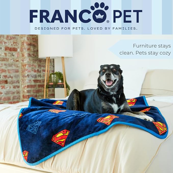 Superman DC Comics Waterproof Dog Bed Cover, Large 50x60 Pet Blanket for Furniture Bed Couch Sofa, (Officially Licensed) by Franco