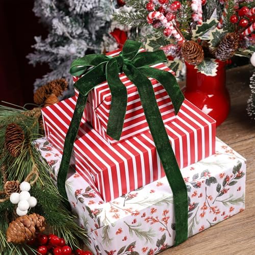 LaRibbons Reversible Christmas Wrapping Paper, Vintage Red Berries Stripe