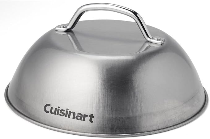 Cuisinart CMD-108 Melting Dome, 9",Stainless steel & Smashed Burger Press, Cast Iron CISB-111 & CGPR-221 Cast Iron Grill Press (Wood Handle), Weighs 2.1-pounds