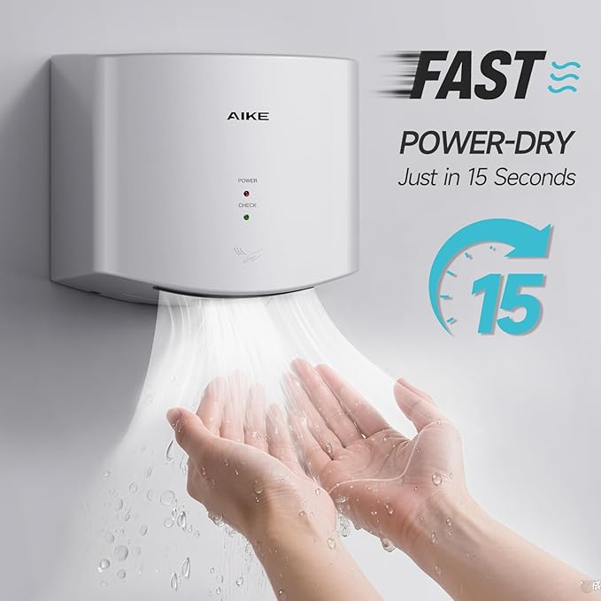AIKE Air Wiper Compact Hand Dryer 110V 1400W Silver (with 2 Pin Plug) Model AK2630S