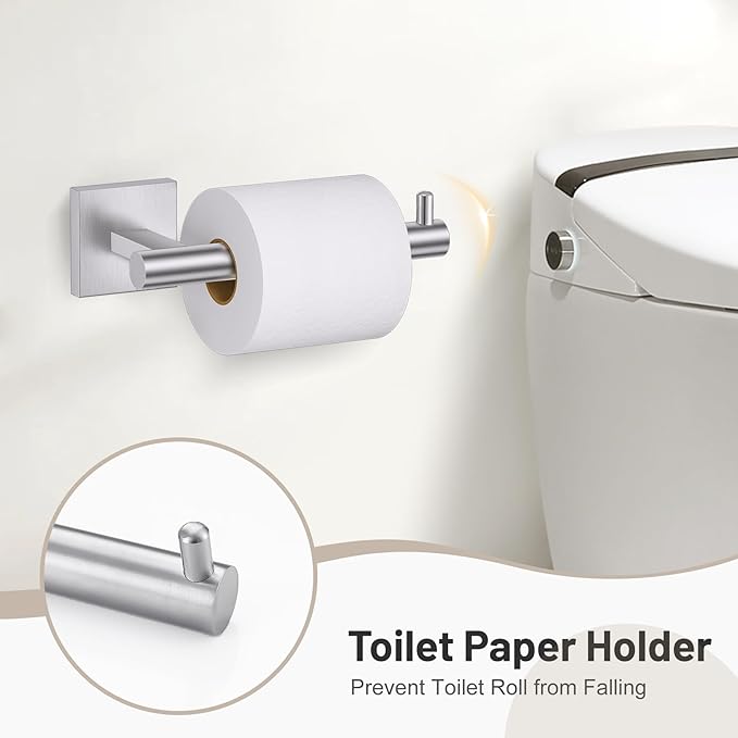 Towel Ring Set 4 Piece Bathroom Hardware Set Includes Towel Ring 2 Towel Hooks and Toilet Paper Holder Stainless Steel Wall Mounted (Brushed Nickel)