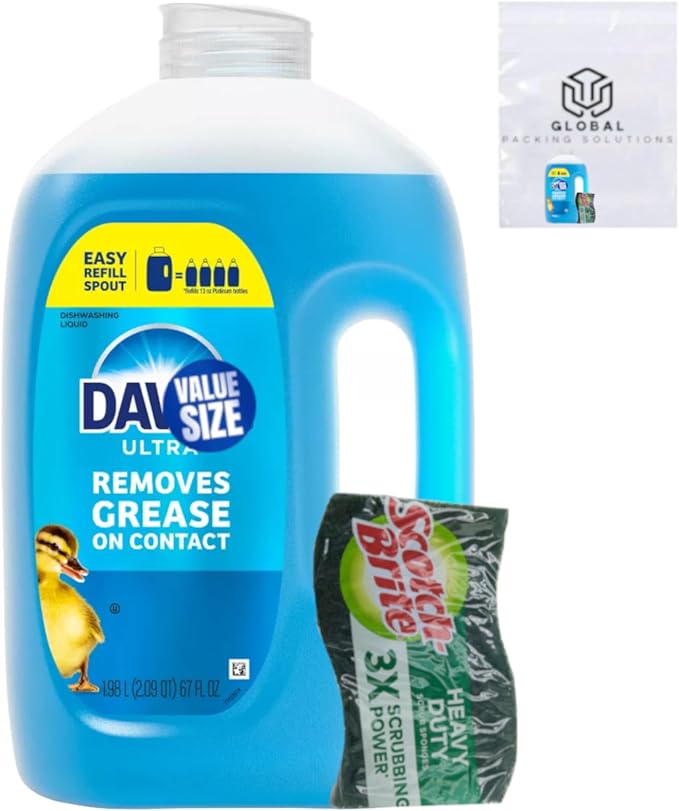 Dawn Ultra Dish Soap Dishwashing Liquid, Original Scent, Dish Soap Refill, 67 Fl Oz bundled with Heavy Duty Scotch Brite Sponge