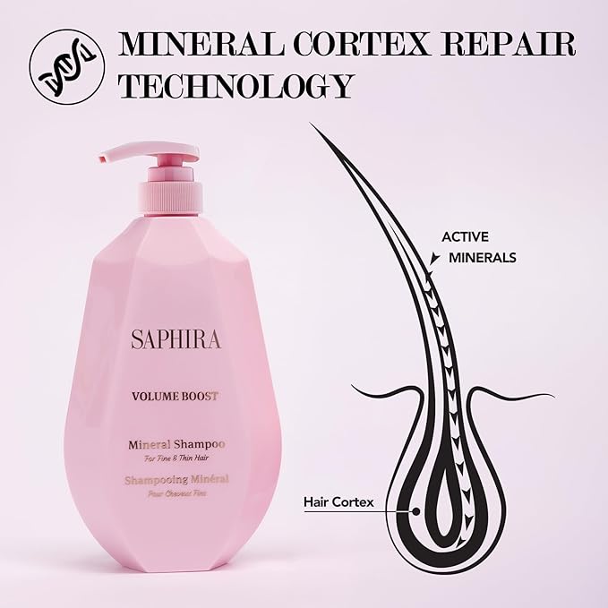 Saphira Volume Boost Shampoo with Dead Sea Minerals – Volumizing Shampoo for Fine & Thin Hair – Lightweight Body & Lift – Sulfate Free Professional Hair Care 34oz / 1000ml
