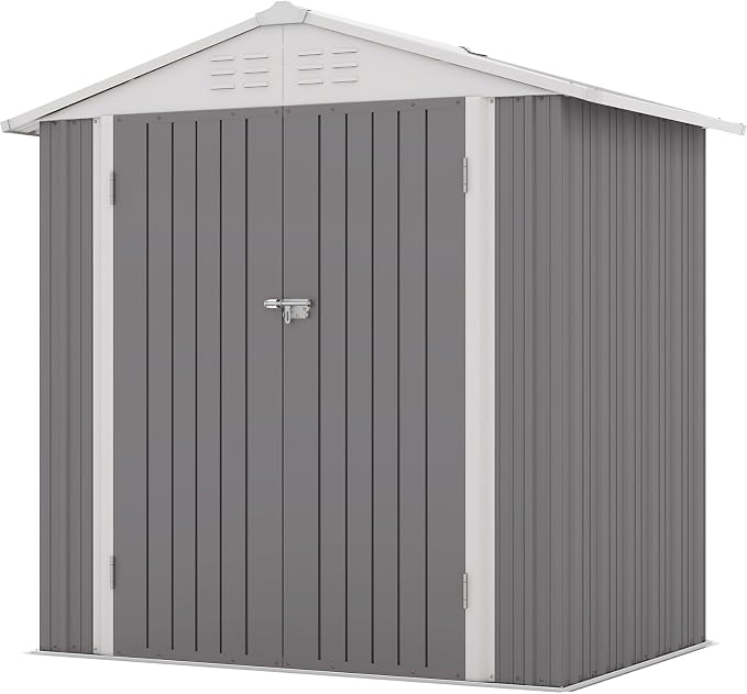 Patiowell 6x4 FT Outdoor Storage Shed, Metal Outdoor Sheds with Vents&Lock | Water-Resistance Garden Shed of Galvanized Steel for Lawn, Patio, Backyard Garden Tools, Bikes, Gray