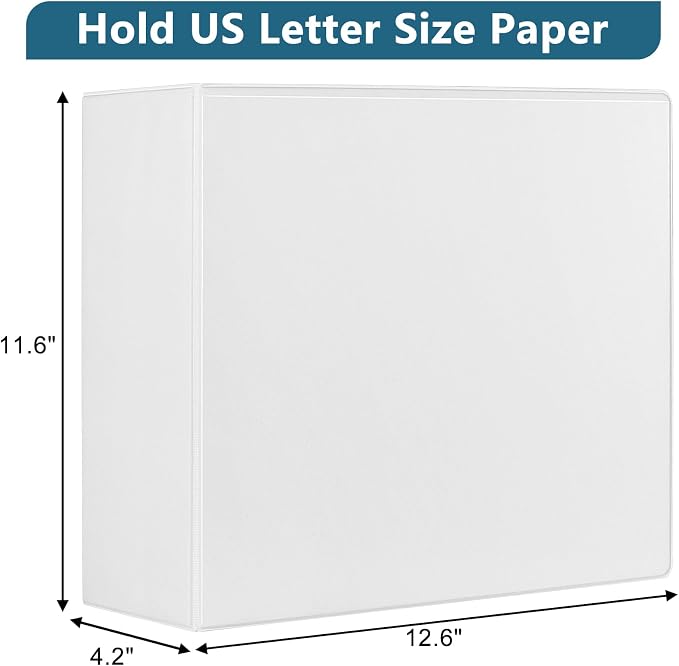 CIXILDTS 4-Inch 3 Ring Binder, Standard 4" Slant-D Ring Binder Fit Letter Size Paper, Presentation View Binders, White, 6-Pack
