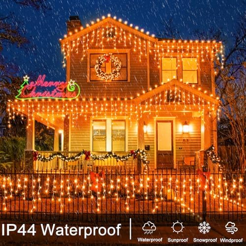 Icicle Lights for outside 33FT 400 LED Orange Halloween Lights Outdoor