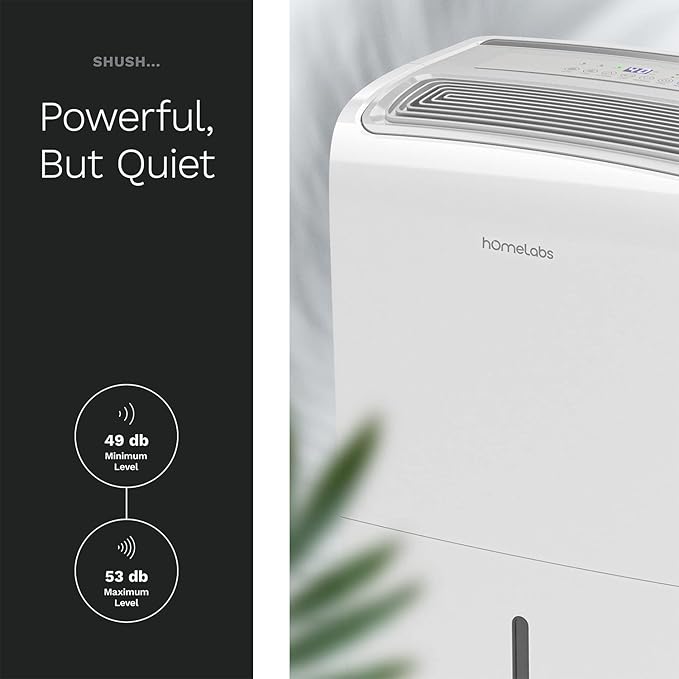 hOmeLabs Dehumidifier 6,000 Sq Ft Rooms (40 Pint MAX 104 Pint at 95°F, 90% RH) with Pump for Home, Office, Basements with Powerful Moisture Removal, Humidity Control, Auto Shut-off, Quiet Operation