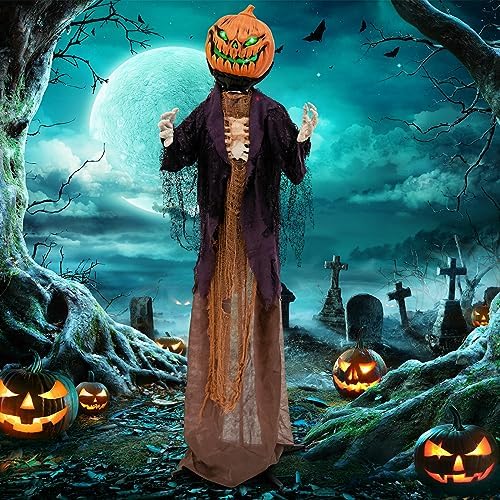 Tangkula 5.6 FT Halloween Animated Pumpkin Scarecrow with Moving Head