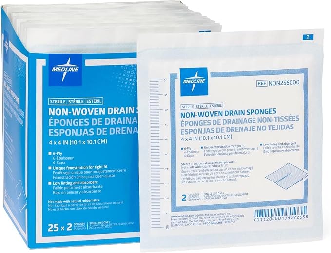 Medline Gauze Sponge 4'' X 4'' Drain 6 Ply, NON256000 50 Count