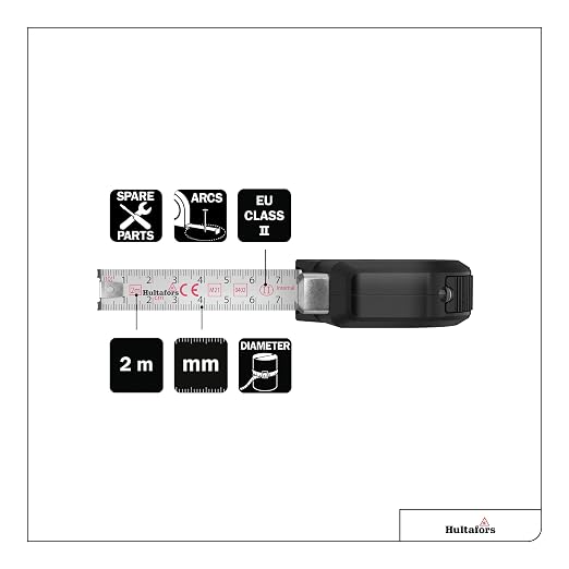 Talmeter Tape Measure 2 metres I Hultafors I Accuracy Class II I Made in EU I 7-in-1 Tape Measure with Unique Measuring and Marking Function I 359103