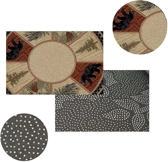 Rustic Cabin Bear Round Rugs 3ft for Hallway Bathroom Under Table Circular Wildlife Bear Area Rug Non-Slip Abstract Pine Cone Indoor Carpet