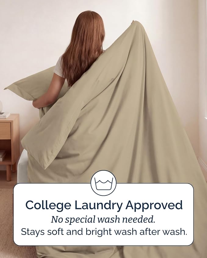 Duvet Cover Twin/Twin XL Size Set - Extra Soft Twin/Twin XL Duvet Cover 68" x 90" with 1 Pillow Sham for Women, Men, Kids & Teens - Comfy, Easy-Care & Fade Free with Zipper Closures and Ties (Beige)