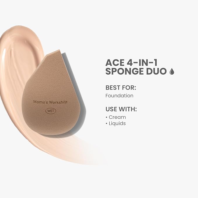 Momo's Workshop Makeup Sponge,2Pcs ACE 4-in-1 Sponge Duo Soft Foam Hydrophilic PU for Foundation