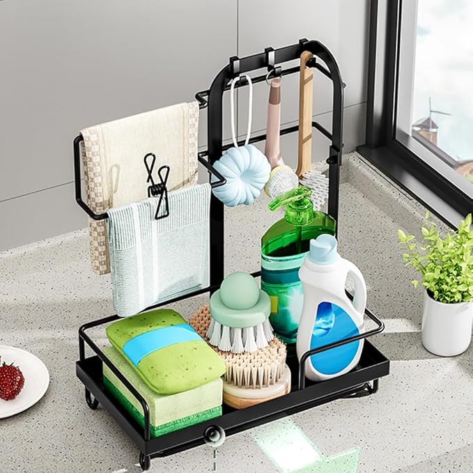 Sink Counter Organizers Rusts Iron Shelf Towel Rod Hook For Sponge Gloves Brush Cloth Drying Rack