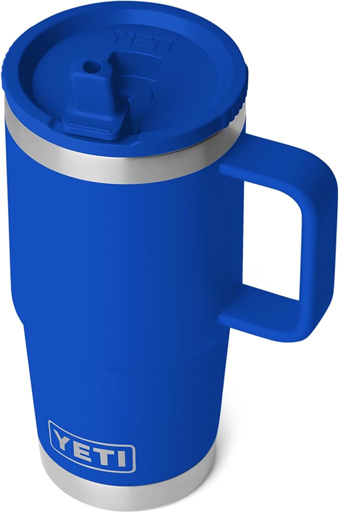 YETI Rambler 20 oz Travel Mug with Flip Straw Lid – Stainless Steel, Vacuum Insulated, Leakproof, Cup Holder Friendly, Royal Blue