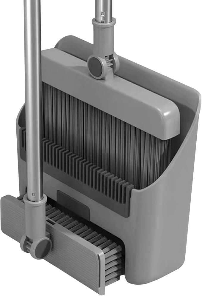 Dustpan and Broom Set, Broom Dustpan 3-in-1 90° Stand up Heavy Duty Dust Pan and Set with Long Handle 180° Rotation for Indoor & Outdoor Sweeping, with