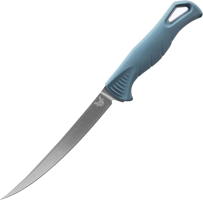 Benchmade Fishcrafter Fishing Knife, MagnaCut Steel Blade (18030) | Depth Blue Santoprene handle, Trailing-Point blade