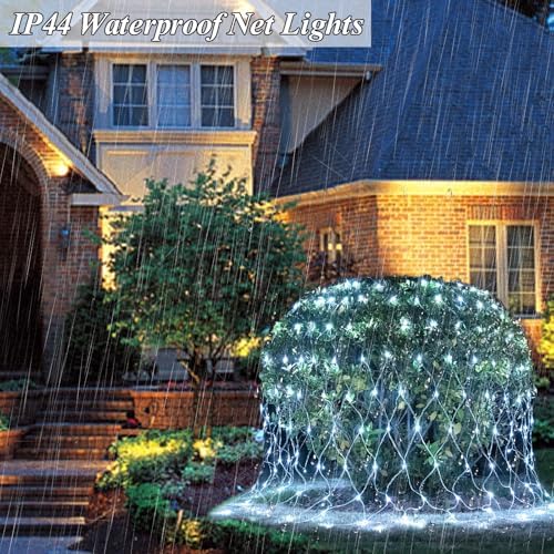 Lovelite 510 LED Christmas Net Lights, 28ft x 5ft Mesh Lights Outdoor Clear Wire 8 Modes, Waterproof Connectable String Lights Plug in for Xmas Tree Bushes Garden Holiday Party Decorations - White