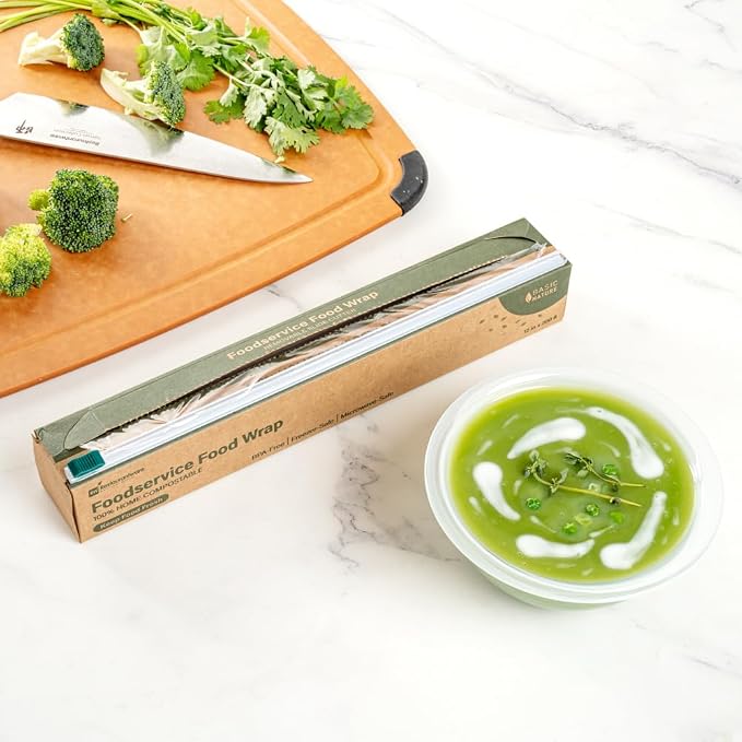 Restaurantware Basic Nature 12" x 200' Food Wrap 1 Microwavable Cling Wrap - With Built-In Slide Cutter Freezable Clear Plastic Kitchen Food Wrap Durable For Restaurant Cafes And Delis