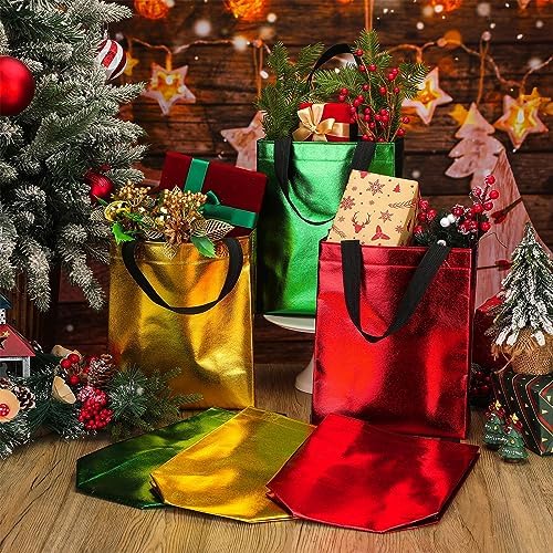 Paterr 72 Pcs Christmas Gift Bags Bulk Glossy Red Green Gold