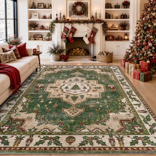 Engiw Christmas Rug 6x9 Area Rug, Washable Non-Slip, Soft Low Pile Carpet, Christmas Decorations for Living Room, Bedroom, Kitchen, Hallway, Entryway and Under Christmas Tree