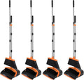 NACENA Broom and Dustpan Set, 52-in Long Adjustable Handle Broom Dustpan Combo with Dustpan Teeth to Automatically Clean Hair Suitable for Home Kitchen Office Hall Floor (Black&Orange), 4 Pack