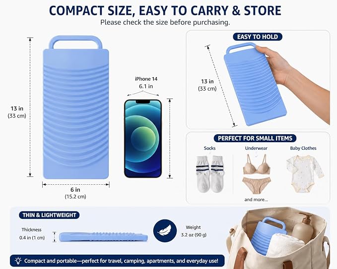 2-Pack Japanese Plastic Washboard, Made in Japan Laundry Wash Board for Hand Washing Clothes, Portable Scrub Board for Socks, Underwear, Baby Clothes, Travel & Camping, 13 x 6 Inch