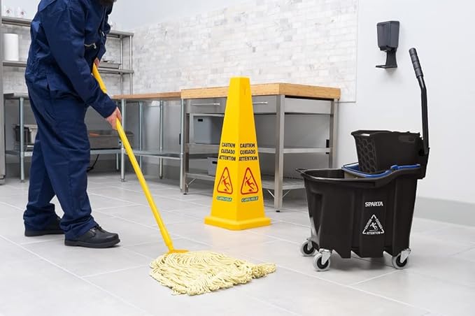 SPARTA OmniFit Mop Bucket System, Durable Mop Bucket, Side Press Wringer, and Soiled Water Insert, Floor Cleaning Essentials for Commercial and Home Use, 35 Qt Capacity, 1 Count, Black