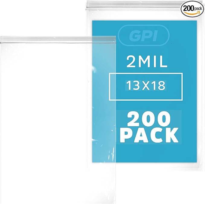 GPI - 2.5 Gallon Extra-large Zip Bags, 13" x 18" Large Reclosable Lock Zip Bags, Clear Plastic Zipper Storage Bags with Zip Top Lock for Freezer, Clothing, Food, Supplies - 200 Count