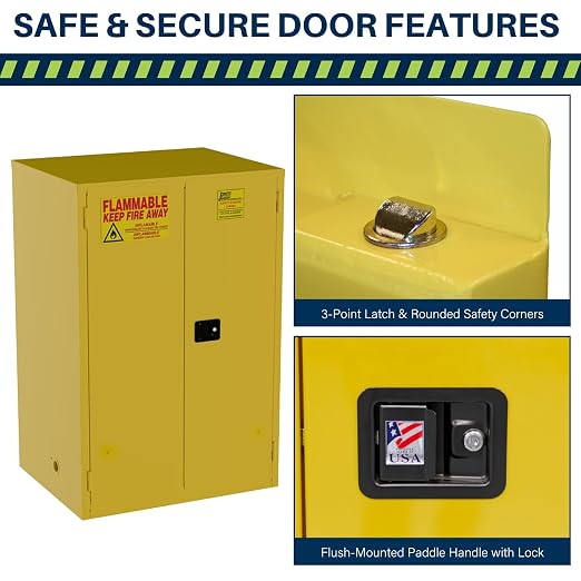 Jamco 90 Gallon Steel Flammable Safety Cabinet, Manual Doors, Yellow | All-Welded Double-Wall Steel Flammable Storage Cabinet, Lockable Doors, 43"W X 34"D X 65"H, Osha & Fm Certified, Made In Usa