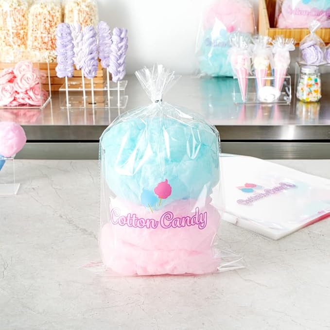 Bag Tek 12 x 18 Inch Bags For Cotton Candys, 100 Greaseproof Cottons Candy Bags - Hot & Cold Friendly, Freezable, Clear PE Plastic Cotton Candy Favor Bag, For Favors Or Goodie Bags - Restaurantware
