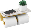 Gypie Brushed Gold Toilet Paper Holder with Marble Shelf, Double Rolls | Toilet Paper Holder with Storage, Toilet Paper Wall Mount for Bathroom Washroom