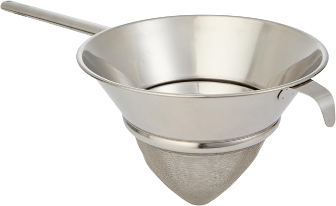 Restaurantware Chinois Strainer 1 Count 10.2" Stainless Steel Bouillon Cone with Extra Fine Mesh China Cap Strainer for Sauces, Stocks, Soups, Broths, Sifting, Sieving, Professional Kitchen Tools