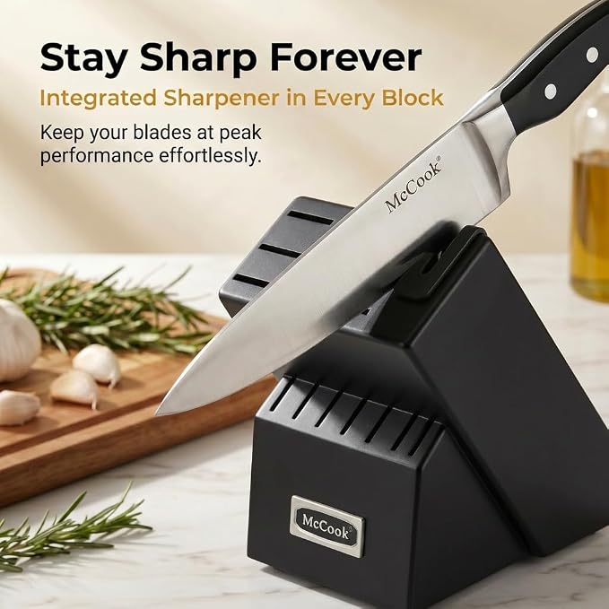 McCook Kitchen Knife Set 20PC Knife Block Set w Built-in Sharpener | German Forged Stainless Steel,Razor Sharp, Anti-Rust,Triple Rivet,Restaurant Grade,Ergonomic Handle,Full Tang,Gift Box