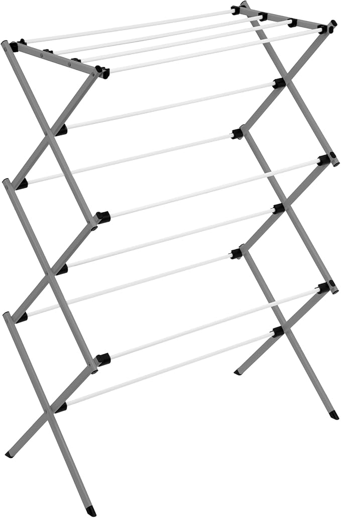 Honey-Can-Do 6-Tier Collapsible Steel Clothes Drying Rack, 24 ft, White | 6-tier steel rack with 24 ft of drying space folds flat to 3 in. Coated bars are gentle on delicates; 50 lb capacity.