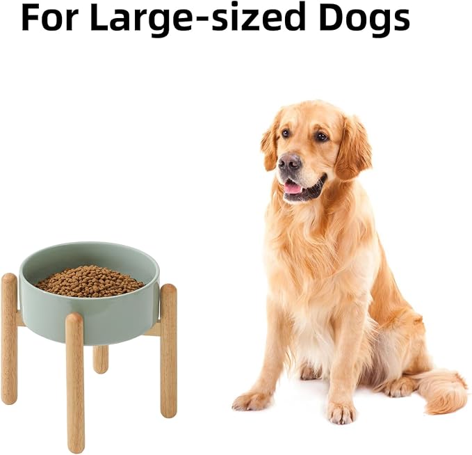 Havniva Elevated Dog Bowls Ceramic Dog Bowls with Stand, Dog Food Bowl | 8.3” Raised Dog Bowls with Non-Slip Wood Stand, Dog Food and Water Bowl Set, Dog Feeding Bowls for Large Dogs