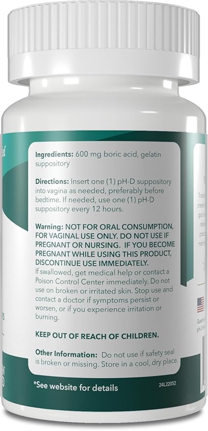 pH-D Feminine Health Support - 600 mg Boric Acid Suppositories - Woman Owned - for Vaginal Odor Use - 36 Count