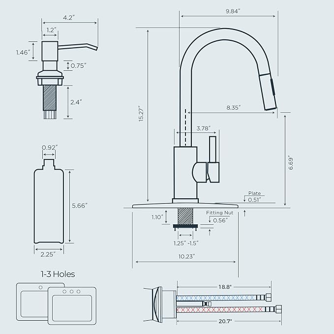 FORIOUS Black Kitchen Faucet with Soap Dispenser, High Arc Modern Sink Faucet with Pull Down Sprayer and Deck Plate, Stainless Steel Fit for 1 or 3 Hole for Pot Filler Bar Farmhouse Laundry Rv