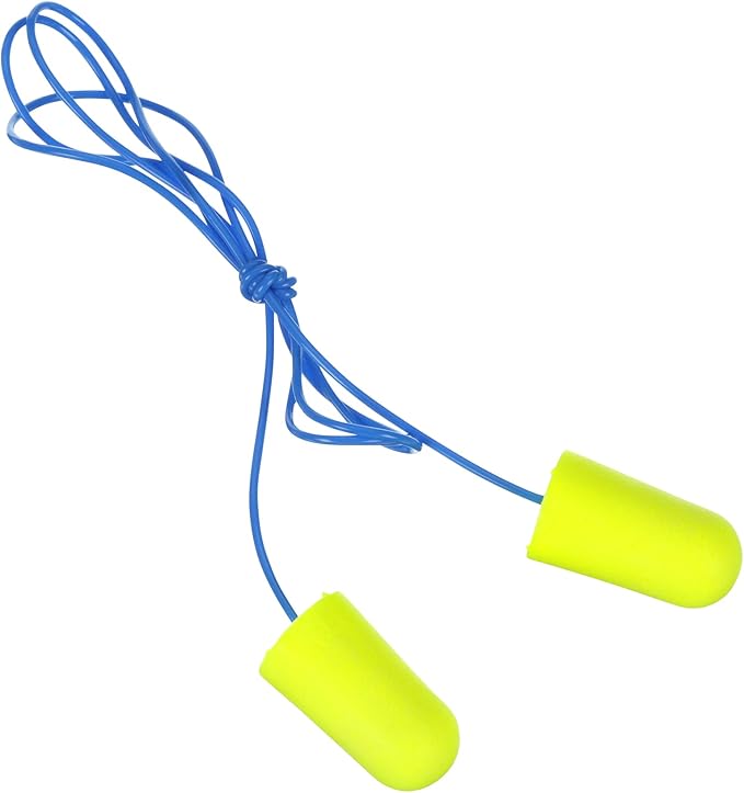 3M Ear Plugs, E-A-Rsoft Yellow Neons 311-1251, 200 Pair of Disposable Earplugs, Pairs Individually Wrapped, Slightly Longer, Corded, 33 NRR, Tapered Cylinder Shape, Slow Recovery Foam