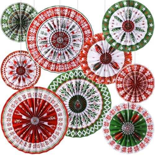 Outus 9 Pcs Christmas Hanging Decorations Paper Fans Ugly Sweater