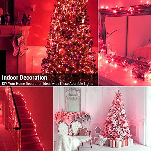 Brizled Red Christmas Lights, 300 ct 69.6ft Incandescent Christmas Lights plugin, Connectable 120V UL Certified Mini Xmas String Light for Halloween, Xmas, Indoor, Party, Porch Decor, White Wire