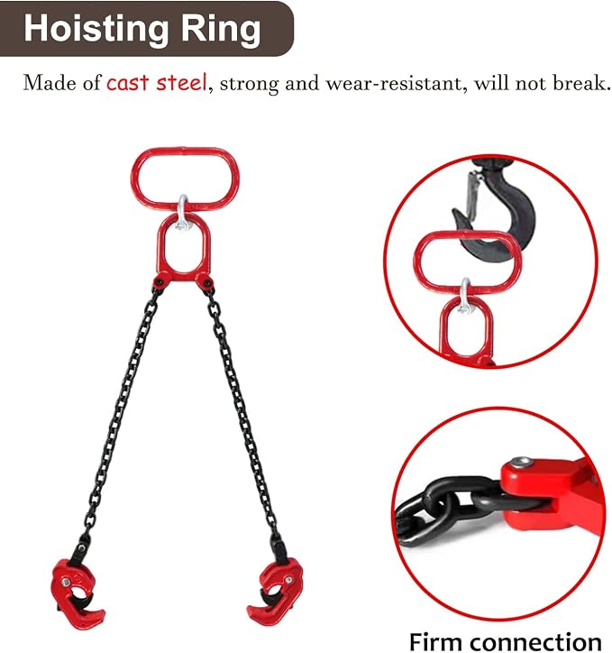 Updated Chain Slings Lifting Clamp, Drum Lifter Handling Equipment with 2 Leg Grab Hooks, Barrel Lifting Tongs for Engine Hoist/Forklift
