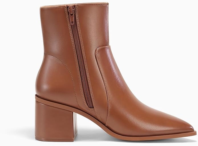 Coutgo Womens Ankle Boots Chunky Low Heel Closed Pointed Toe Zip Booties | 2.4-inch Block Heel,Side Zipper,Dressy Casual,Work Office,Fall Winter,Dress Shoes