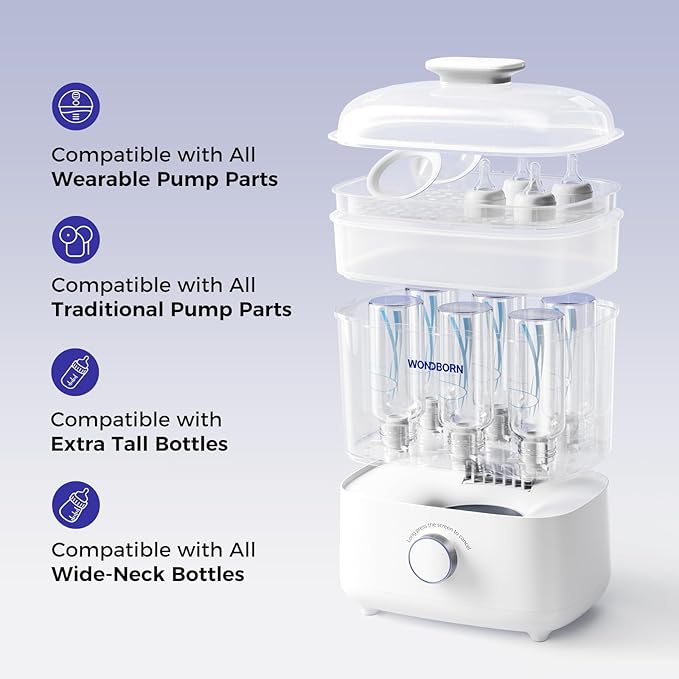 Bottle Sterilizer and Dryer, 99.999% Deep Sterilization, 6-min Rapid Disinfection, Up to 12 Bottles, HEPA Filter, All-in-One for Baby Bottles, Breast Pump Parts & Newborn Essentials