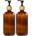 GMISUN Amber Glass Soap Dispenser, 2 Pack Bathroom Hand Soap Dispensers with Bamboo Pump, 17 Fl Oz Kitchen Hand and Dish Soap Dispenser Set, Modern Vintage Liquid Brown Soap Dispensers Bottle
